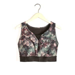 Addition Elle Sport Workout Dark Green and Black Floral Racerback Bra Plus Sz 2X